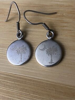 Silver marked 925 -Palmetto Moon Disc Dangle Earrings